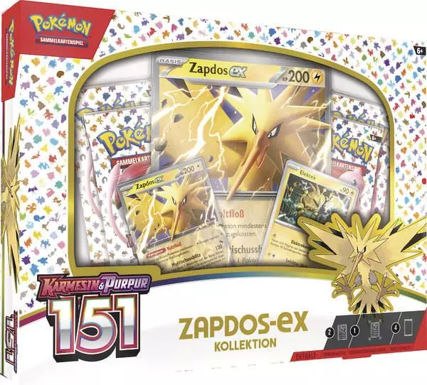 Pokemon-KP03-5-Zapdos-Oversized-Card-EX-Box-DE Pokemon KP03.5 - Karmesin & Purpur 151 - Zapdos ex Kollektion - Deutsch