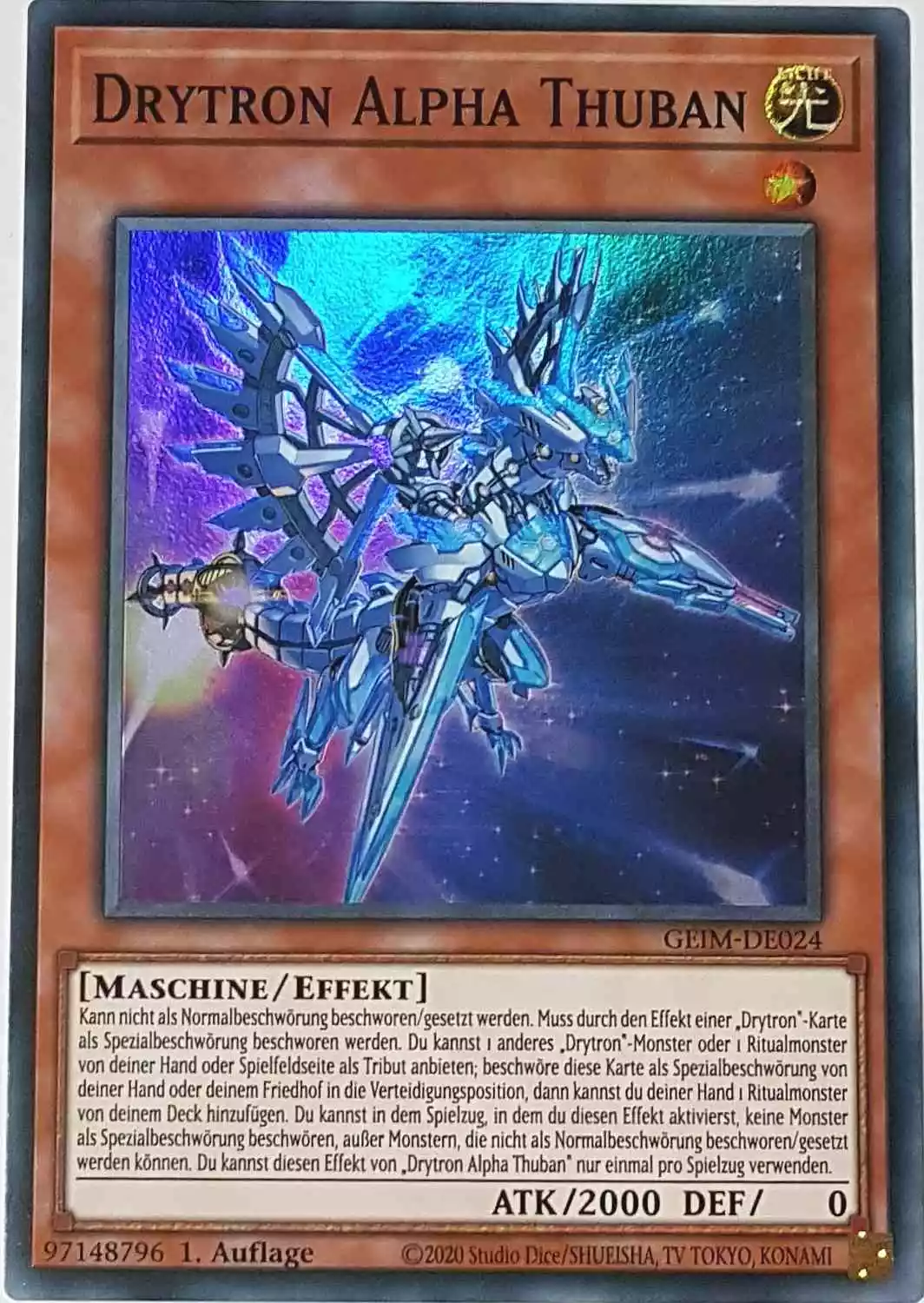 Drytron Alpha Thuban GEIM-DE024 ist in Super Rare Yu-Gi-Oh Karte aus Genesis Impact 1. Auflage