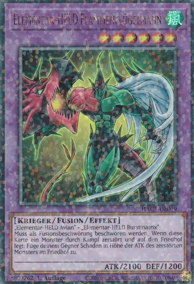 Elementar-HELD Flammenflügelmann HAC1-DE019 ist in Duel Terminal Ultra Parallel Rare Yu-Gi-Oh Karte aus Hidden Arsenal Chapter 1 1.Auflage