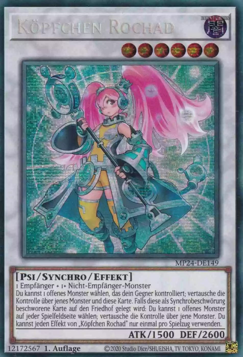 Köpfchen Rochad MP24-DE149 ist in Prismatic Secret Rare Yu-Gi-Oh Karte aus 25th Anniversary Tin Dueling Mirrors 1.Auflage