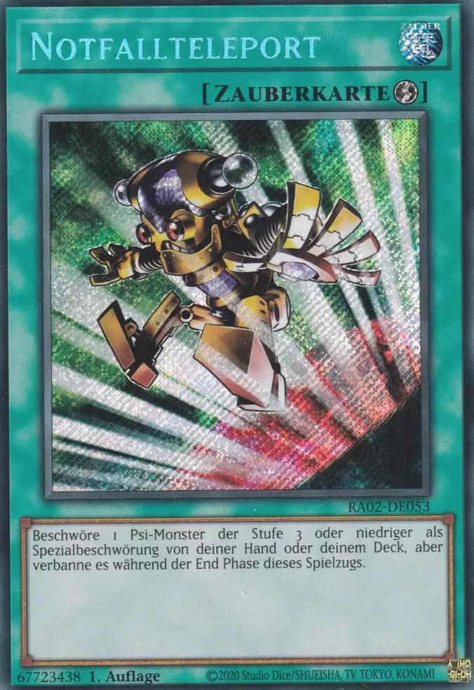 Notfallteleport RA02-DE053 ist in Secret Rare Yu-Gi-Oh Karte aus 25th Anniversary Rarity Collection 2 1.Auflage