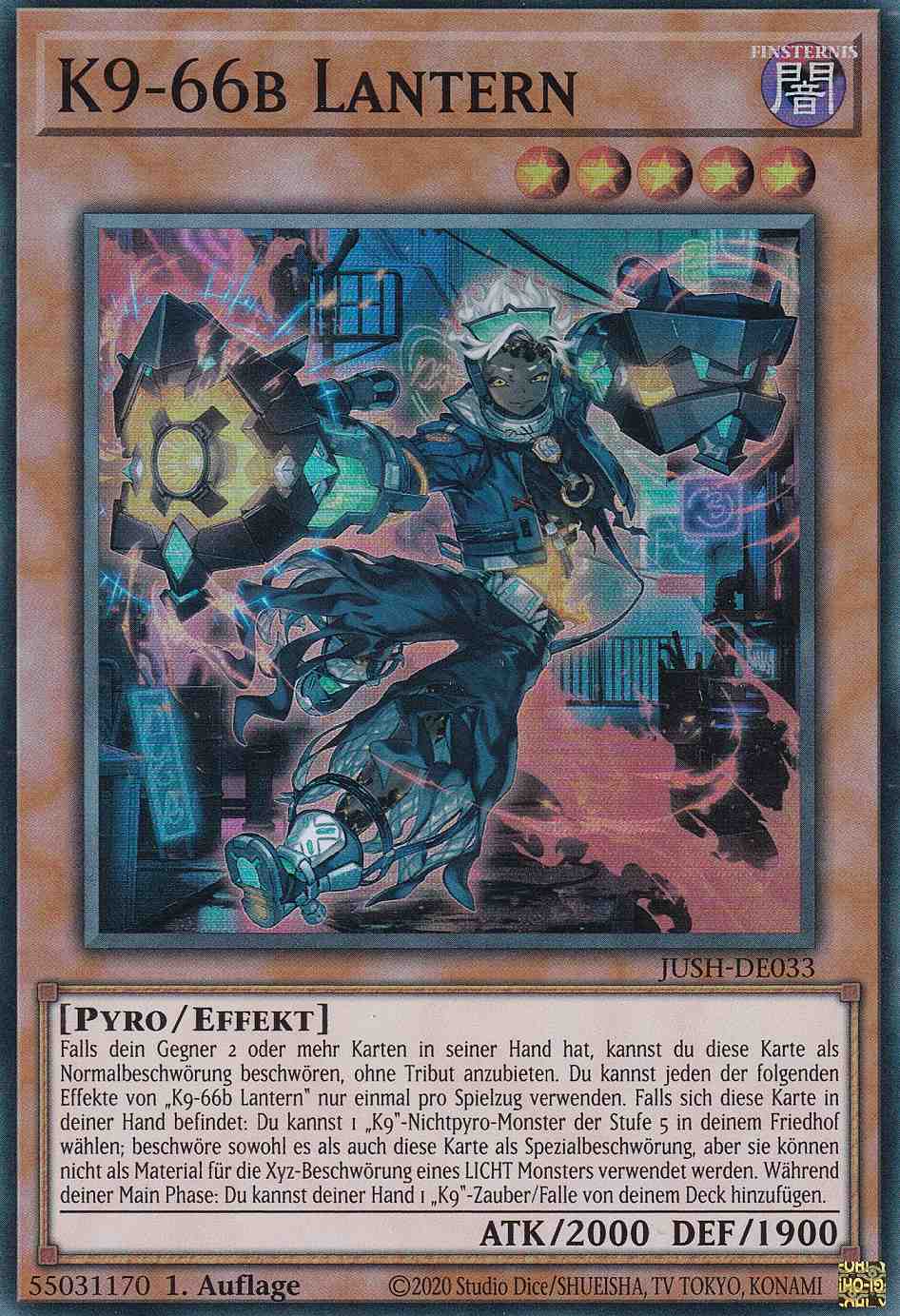 K9-66b Lantern JUSH-DE033 ist in Super Rare Yu-Gi-Oh Karte aus Justice Hunters 1.Auflage