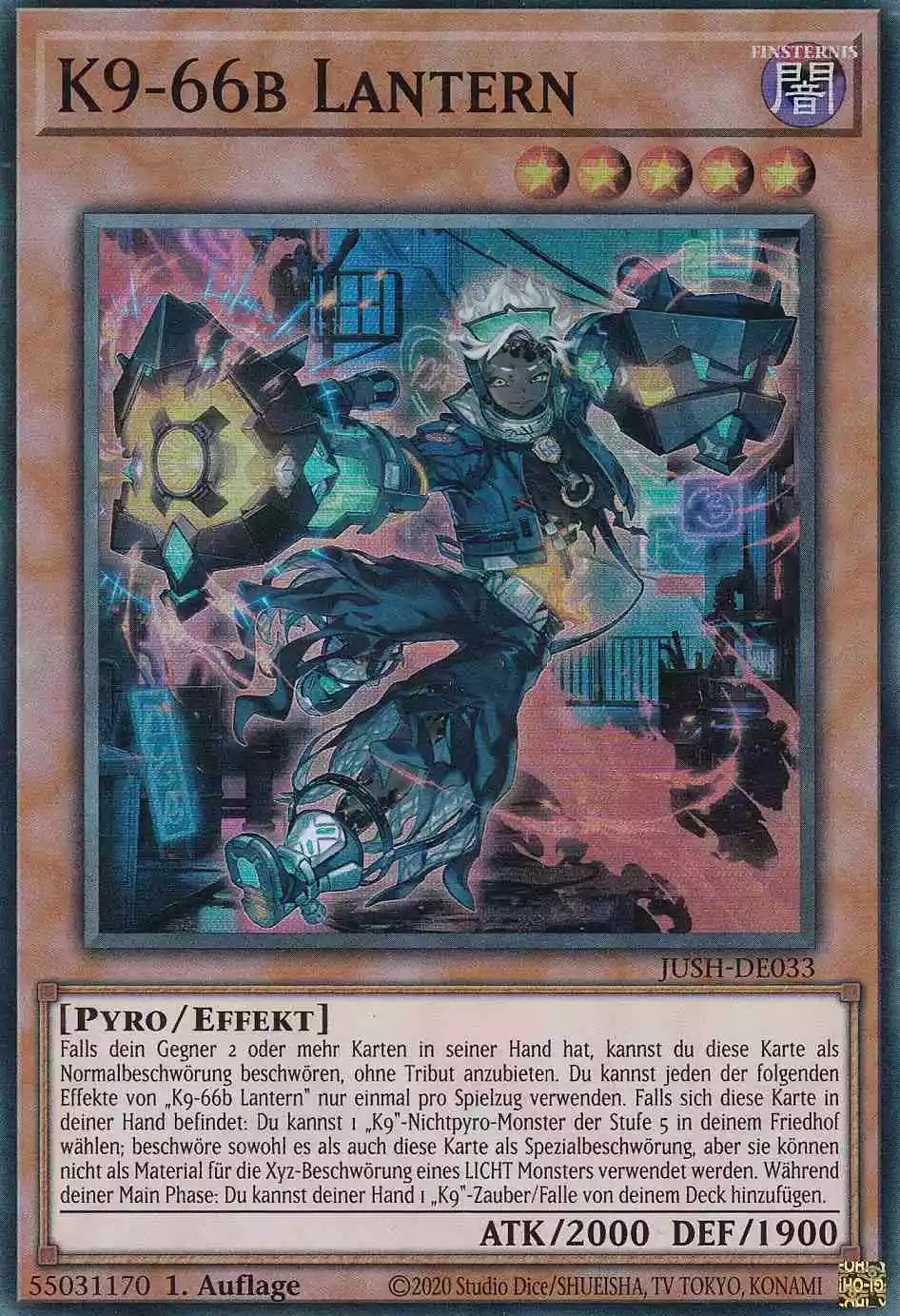 K9-66b Lantern JUSH-DE033 ist in Super Rare Yu-Gi-Oh Karte aus Justice Hunters 1.Auflage