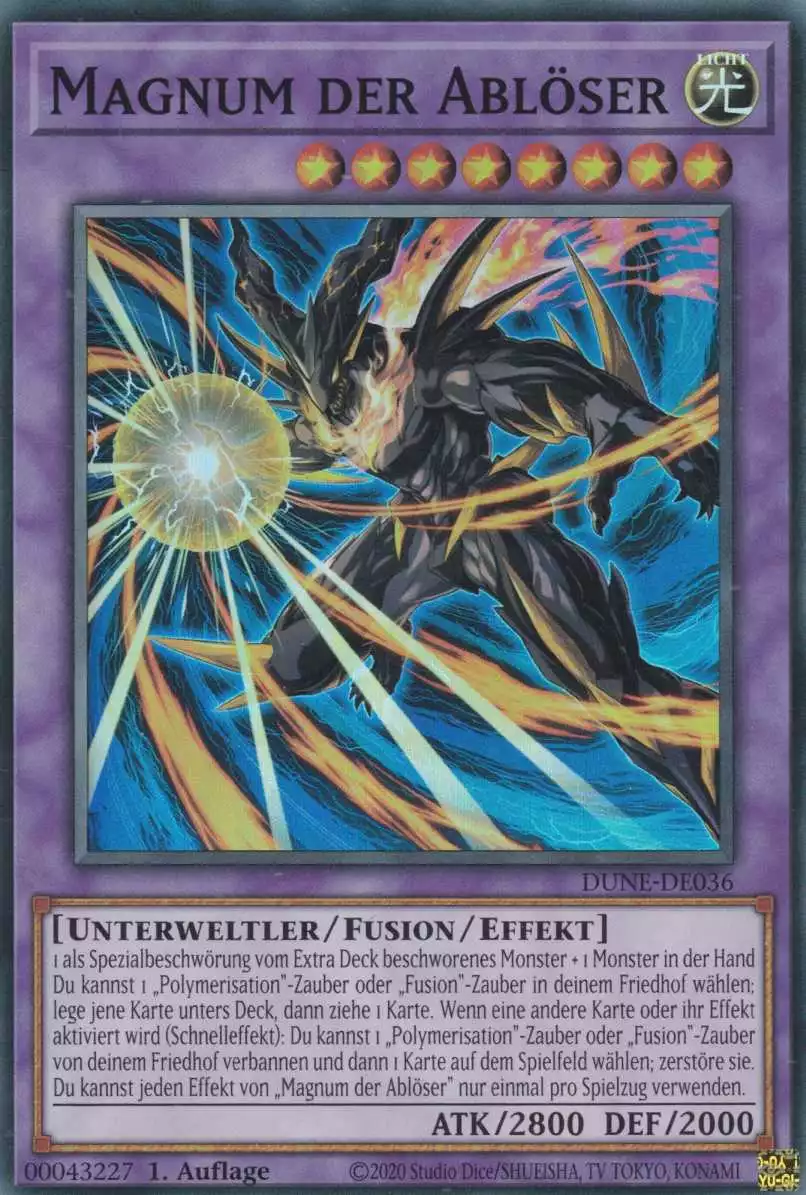 Magnum der Ablöser DUNE-DE036 ist in Super Rare Yu-Gi-Oh Karte aus Duelist Nexus 1.Auflage