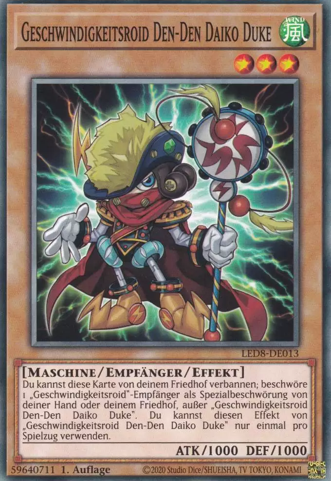 Geschwindigkeitsroid Den-Den Daiko Duke LED8-DE013 ist in Common Yu-Gi-Oh Karte aus Legendary Duelists Synchro Storm 1.Auflage