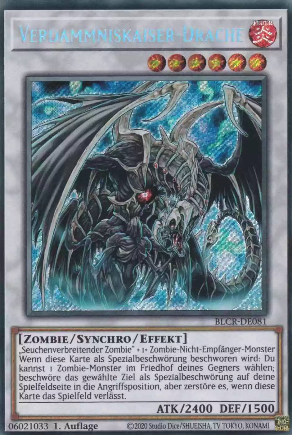 Verdammniskaiser-Drache BLCR-DE081 ist in Secret Rare Yu-Gi-Oh Karte aus Battles of Legend Crystal Revenge 1.Auflage