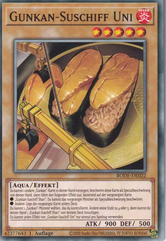 Gunkan-Suschiff Uni BODE-DE022 ist in Common Yu-Gi-Oh Karte aus Burst of Destiny 1.Auflage