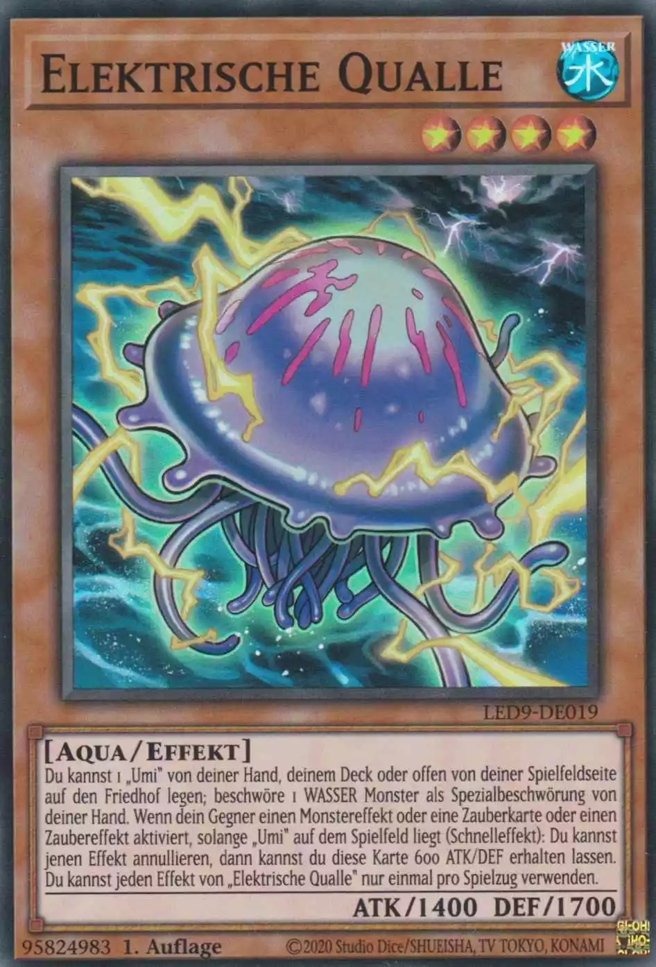 Elektrische Qualle LED9-DE019 ist in Super Rare Yu-Gi-Oh Karte aus Legendary Duelists Duels from the Deep 1.Auflage