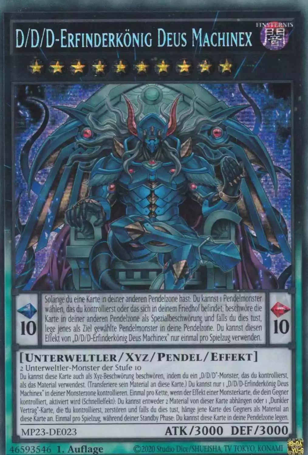 D/D/D-Erfinderkönig Deus Machinex MP23-DE023 ist in Prismatic Secret Rare Yu-Gi-Oh Karte aus 25th Anniversary Tin Dueling Heroes 1.Auflage