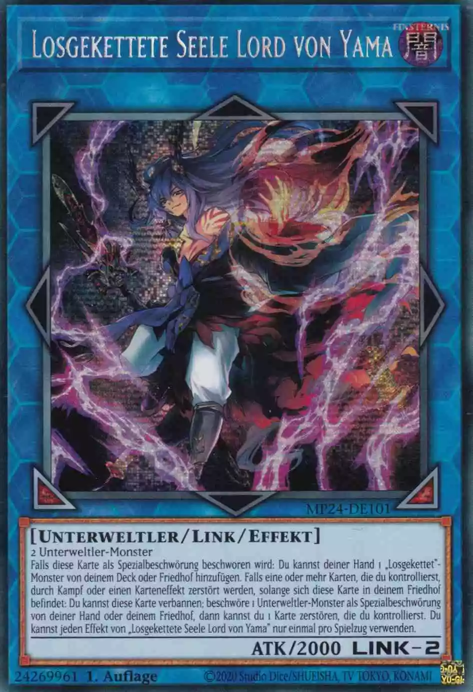 Losgekettete Seele Lord von Yama MP24-DE101 ist in Prismatic Secret Rare Yu-Gi-Oh Karte aus 25th Anniversary Tin Dueling Mirrors 1.Auflage