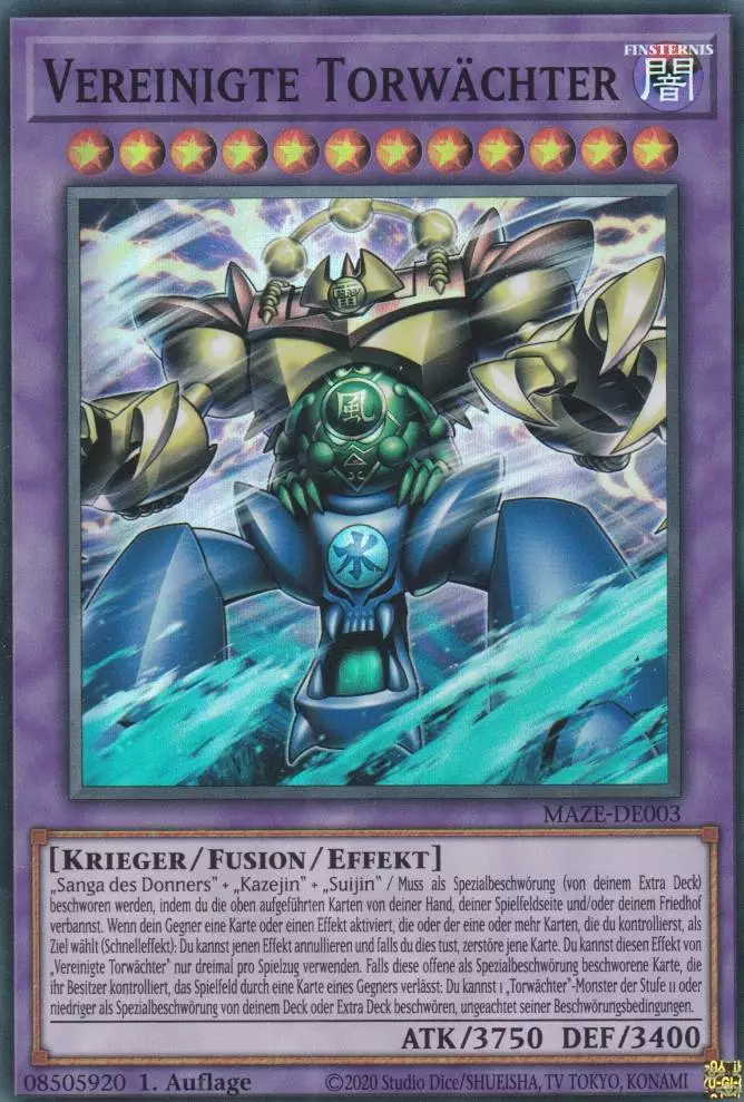 Vereinigte Torwächter MAZE-DE003 ist in Super Rare Yu-Gi-Oh Karte aus Maze of Memories 1.Auflage