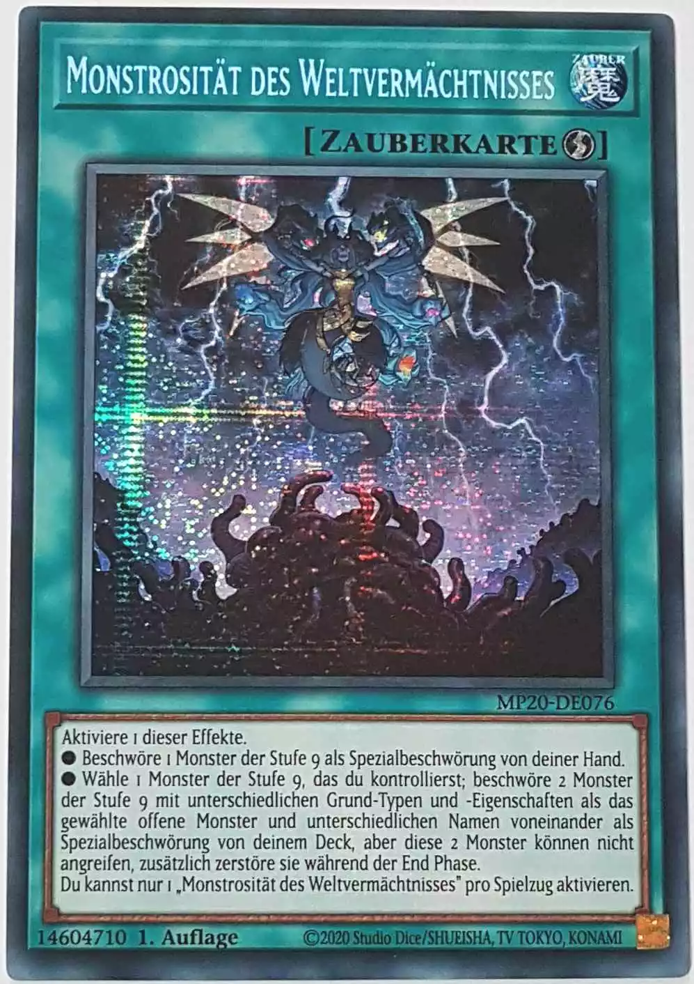 mp20-de076-monstrositaet-des-weltvermaechtnisses-prismatic-secret-rare Monstrosität des Weltvermächtnisses MP20-DE076 ist in Prismatic Secret Rare Yu-Gi-Oh Karte aus 2020 Tin of Lost Memories 1.Auflage