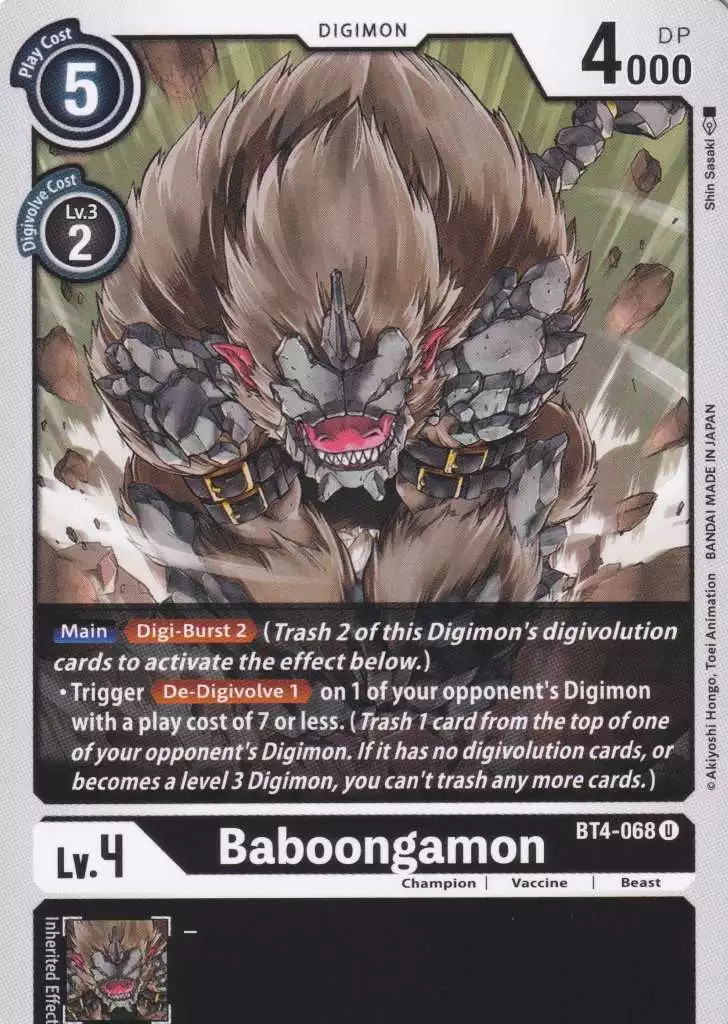 bt4-068-baboongamon-uncommon-great-legend-bt04 Baboongamon BT4-068 ist in Uncommon. Die Digimon Karte ist aus Great Legend BT04