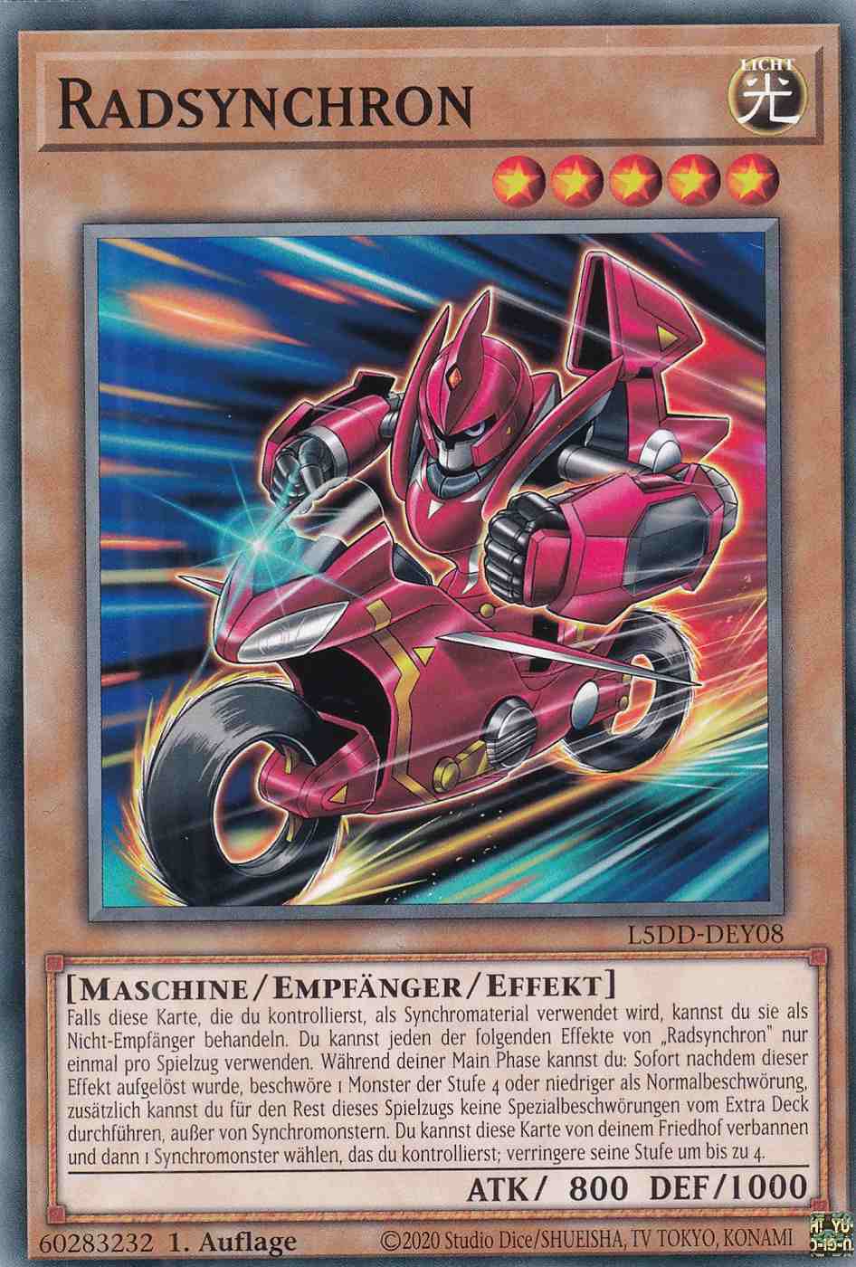 Radsynchron Common L5DD-DEY08 Yugioh Karte Radsynchron L5DD-DEY08 ist in Common Yu-Gi-Oh Karte aus Legendary 5D’s Decks 1.Auflage