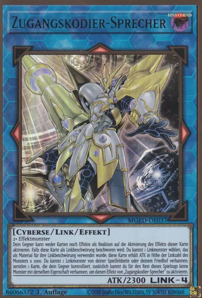 Zugangskodier-Sprecher MGED-DE037 ist in Premium Gold Rare Yu-Gi-Oh Karte aus Maximum Gold El Dorado 1.Auflage