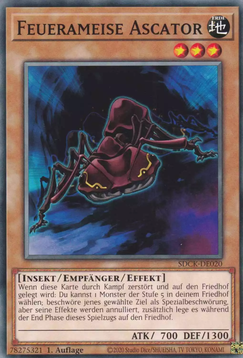 Feuerameise Ascator SDCK-DE020 ist in Common Yu-Gi-Oh Karte aus The Crimson King 1.Auflage