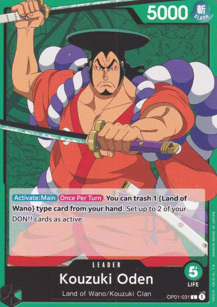 op01-031-kouzuki-oden-leader-romance-dawn Kouzuki Oden OP01-031 ist in Leader. Die One Piece Karte ist aus Romance Dawn in Normal Art.