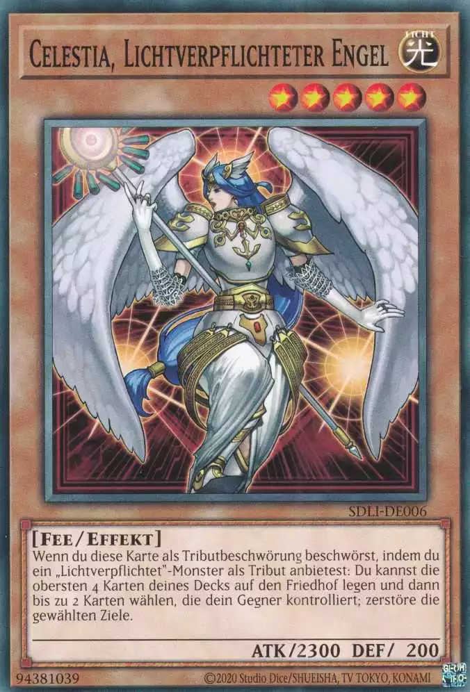 Celestia, Lichtverpflichteter Engel SDLI-DE006 ist in Common Yu-Gi-Oh Karte aus Realm Of Light unlimitiert