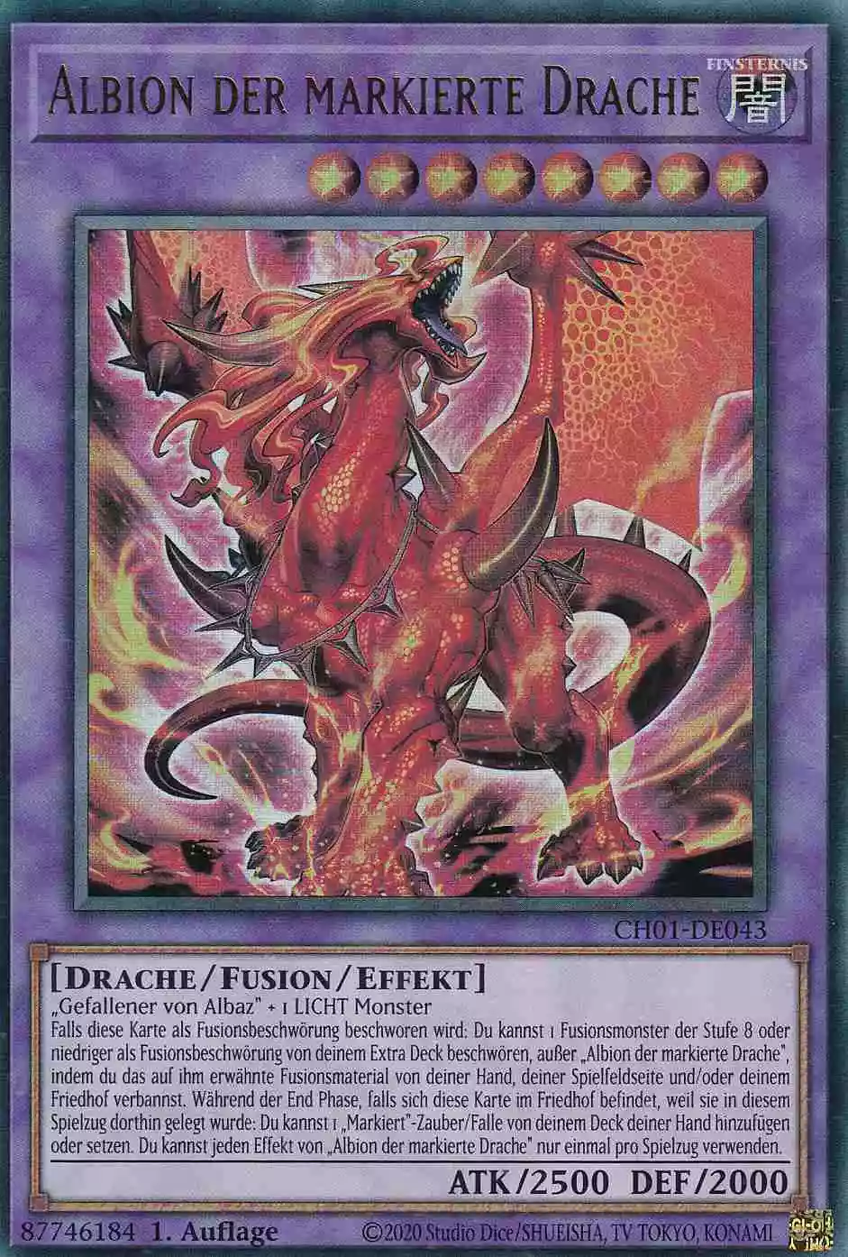 Albion der markierte Drache CH01-DE043 ist in Ultra Rare Yu-Gi-Oh Karte aus THE CHRONICLES DECK: The Fallen & The Virtuous 1.Auflage
