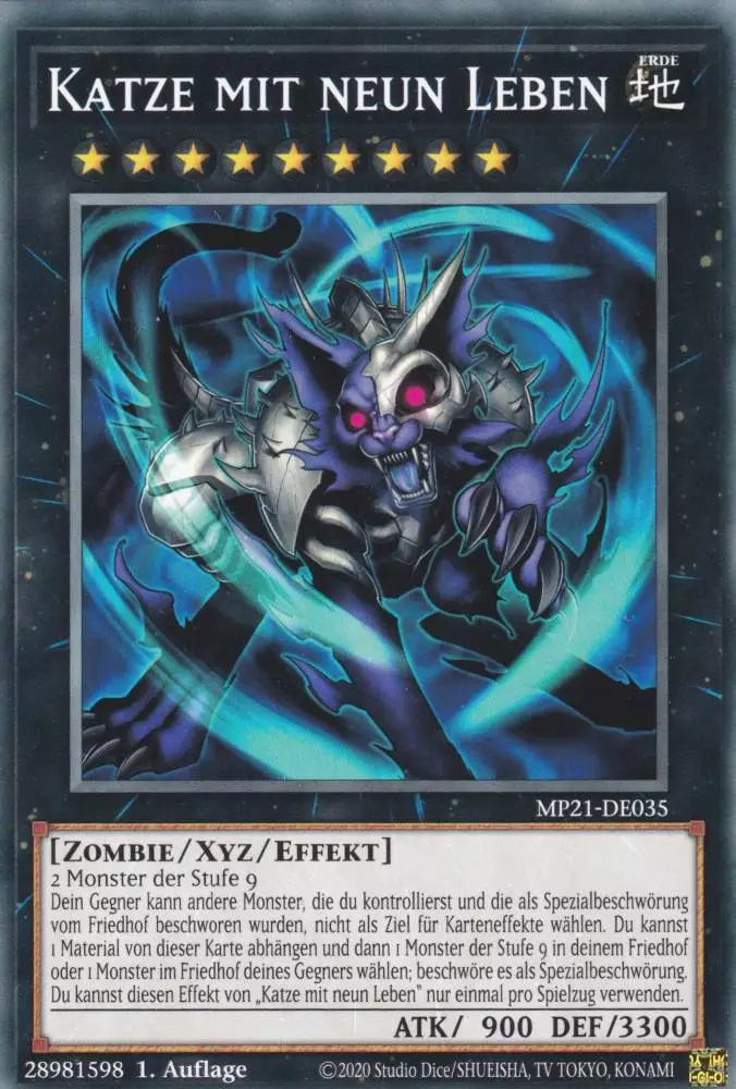 Katze mit neun Leben MP21-DE035 ist in Common Yu-Gi-Oh Karte aus Tin of Ancient Battles 1.Auflage