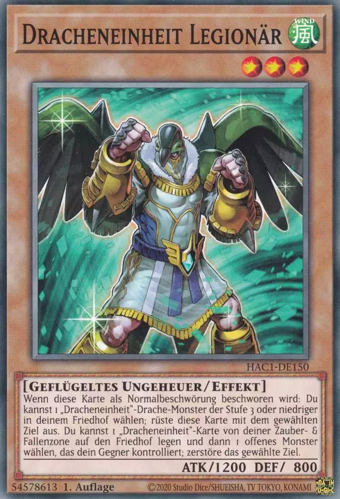 Dracheneinheit Legionär HAC1-DE150 ist in Common Yu-Gi-Oh Karte aus Hidden Arsenal Chapter 1 1.Auflage