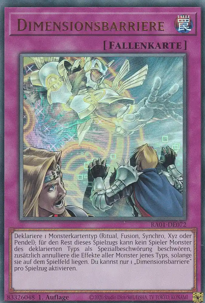Dimensionsbarriere RA01-DE072 ist in Ultra Rare Yu-Gi-Oh Karte aus 25th Anniversary Rarity Collection 1.Auflage