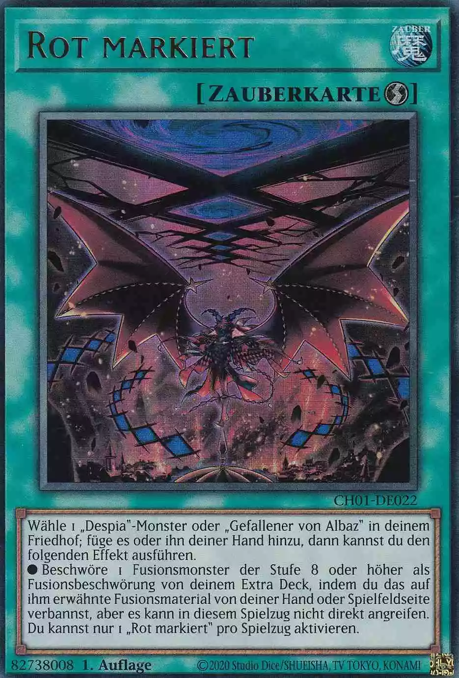 Rot markiert Ultra Rare CH01-DE022 Yugioh Karte Rot markiert CH01-DE022 ist in Ultra Rare Yu-Gi-Oh Karte aus THE CHRONICLES DECK: The Fallen & The Virtuous 1.Auflage