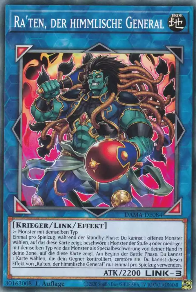 Ra'ten, der himmlische General DAMA-DE084 ist in Common Yu-Gi-Oh Karte aus Dawn of Majesty 1.Auflage