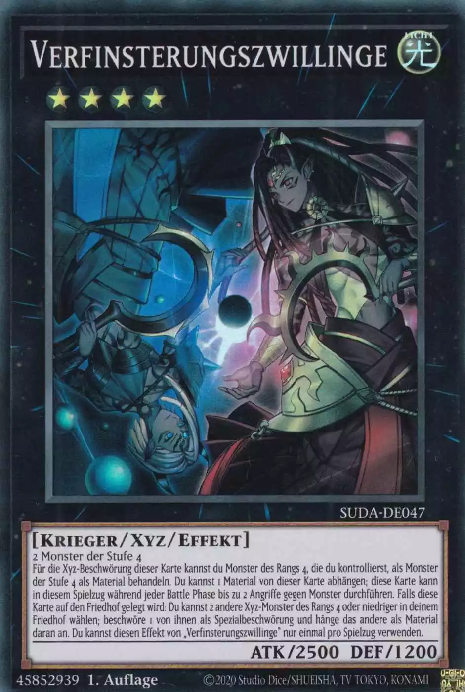 Verfinsterungszwillinge SUDA-DE047 ist in Super Rare Yu-Gi-Oh Karte aus Supreme Darkness 1.Auflage