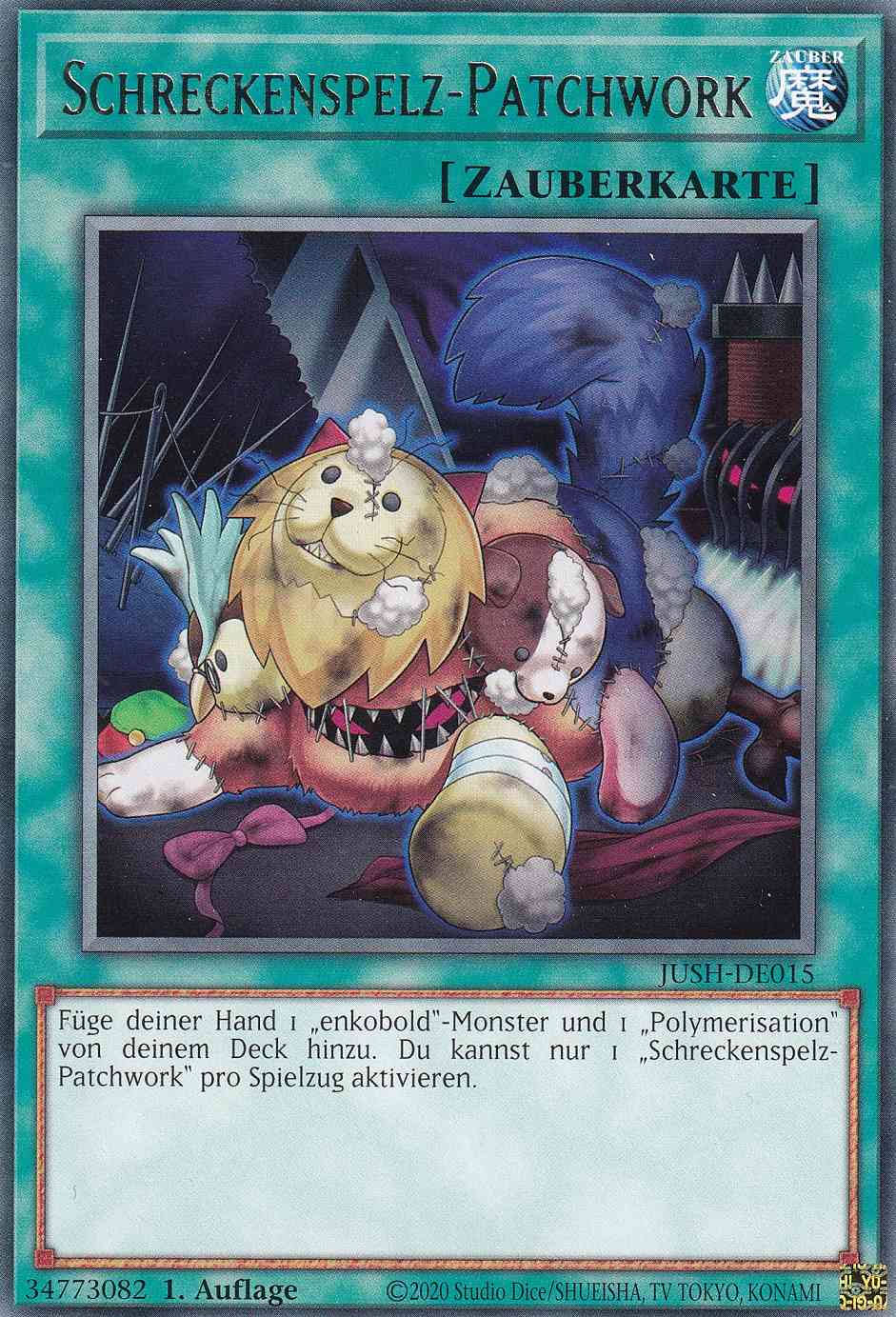 Schreckenspelz-Patchwork JUSH-DE015 ist in Rare Yu-Gi-Oh Karte aus Justice Hunters 1.Auflage