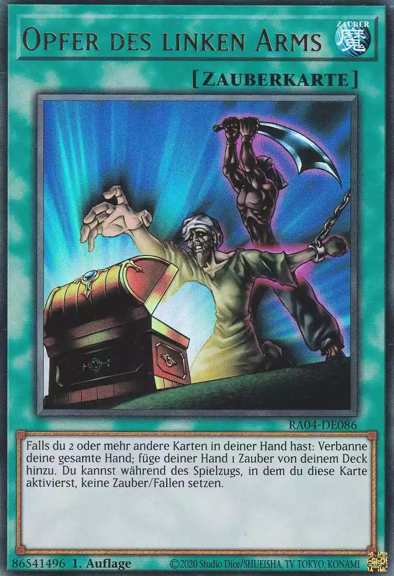 Opfer des linken Arms Ultra Rare RA04-DE086 Yugioh Karte Opfer des linken Arms RA04-DE086 ist in Ultra Rare Yu-Gi-Oh Karte aus Quarter Century Stampede 1.Auflage