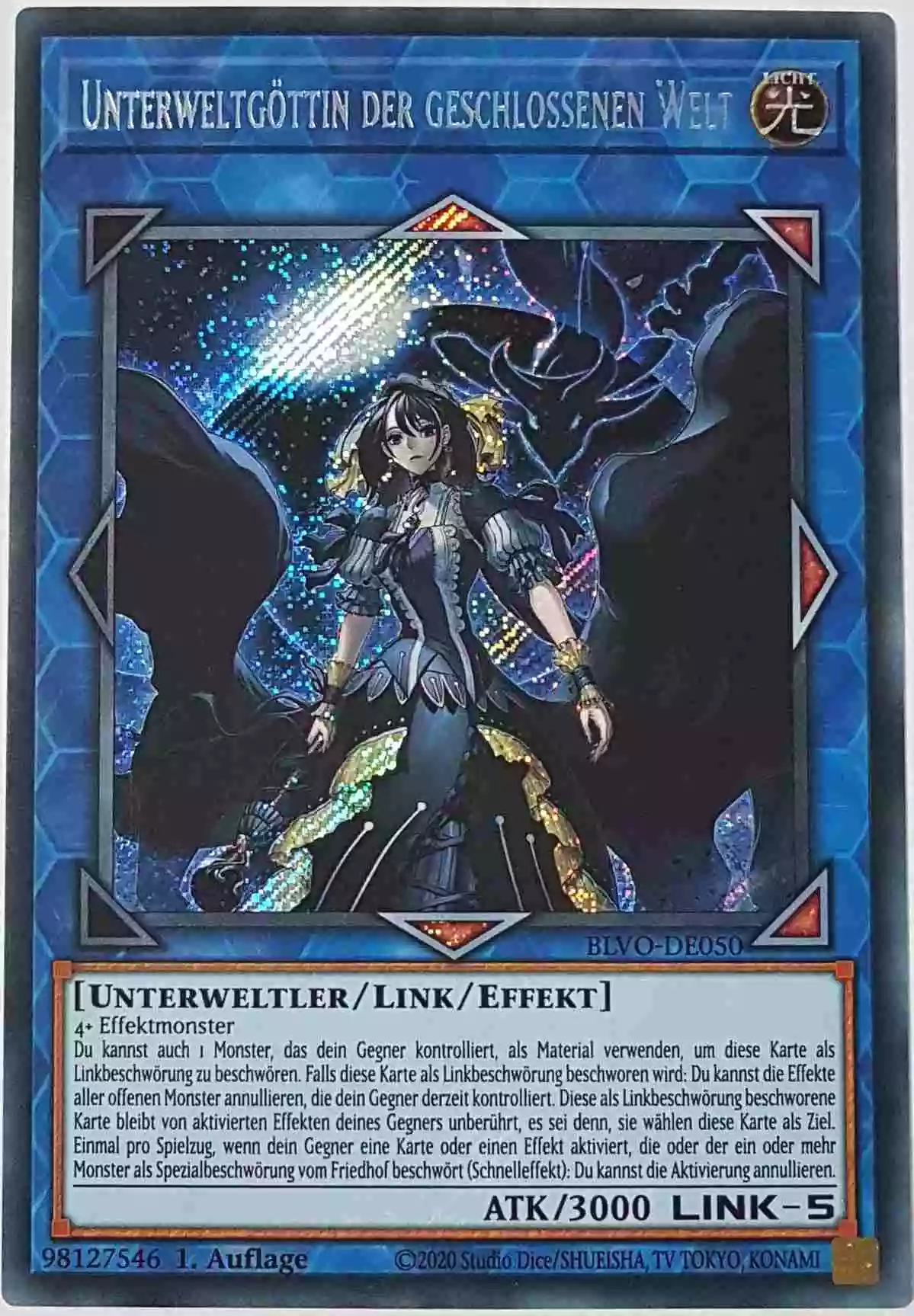 Unterweltgöttin der geschlossenen Welt BLVO-DE050 ist in Secret Rare Yu-Gi-Oh Karte aus Blazing Vortex 1.Auflage