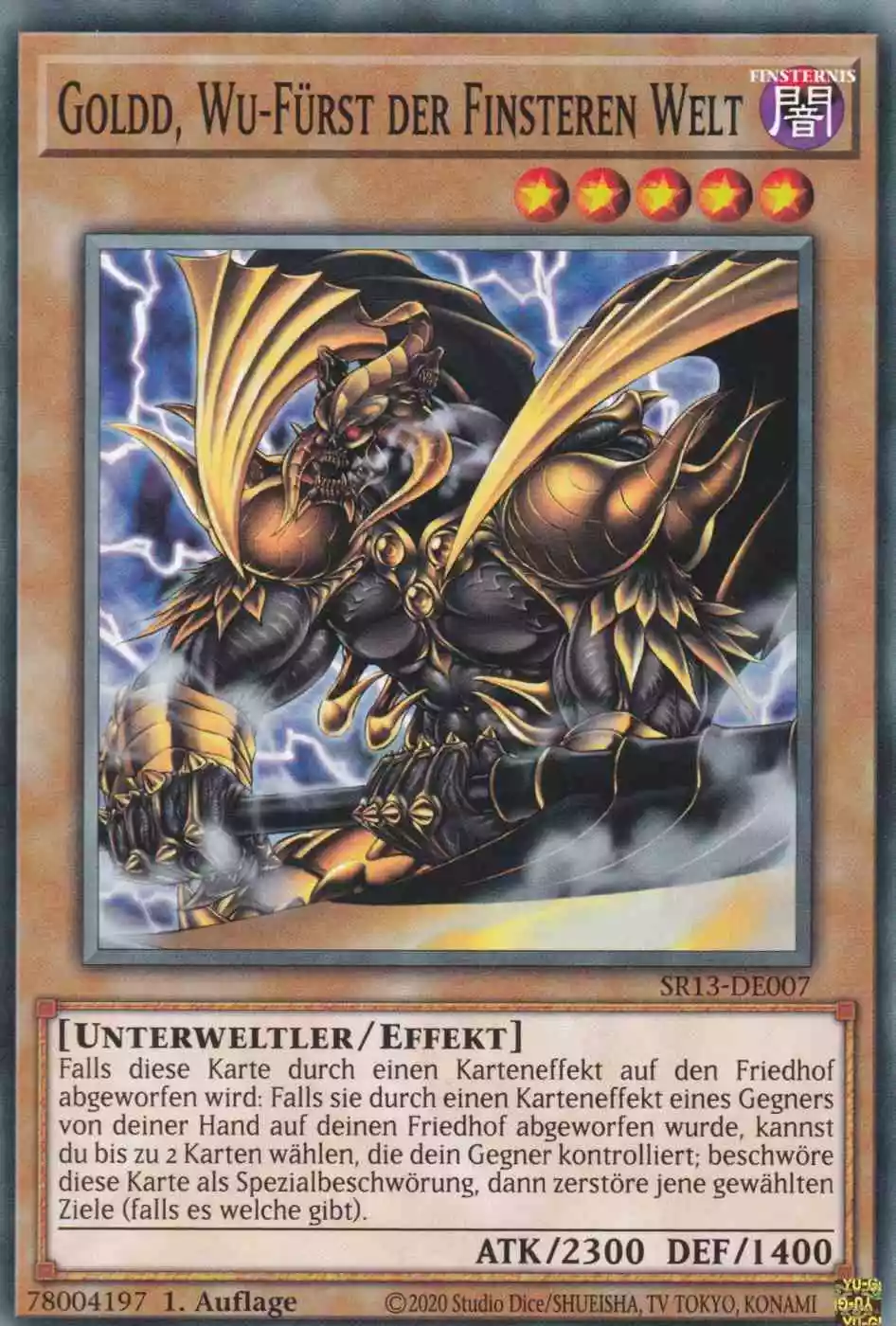 Goldd, Wu-Fürst der Finsteren Welt SR13-DE007 ist in Common Yu-Gi-Oh Karte aus Dark World 1.Auflage