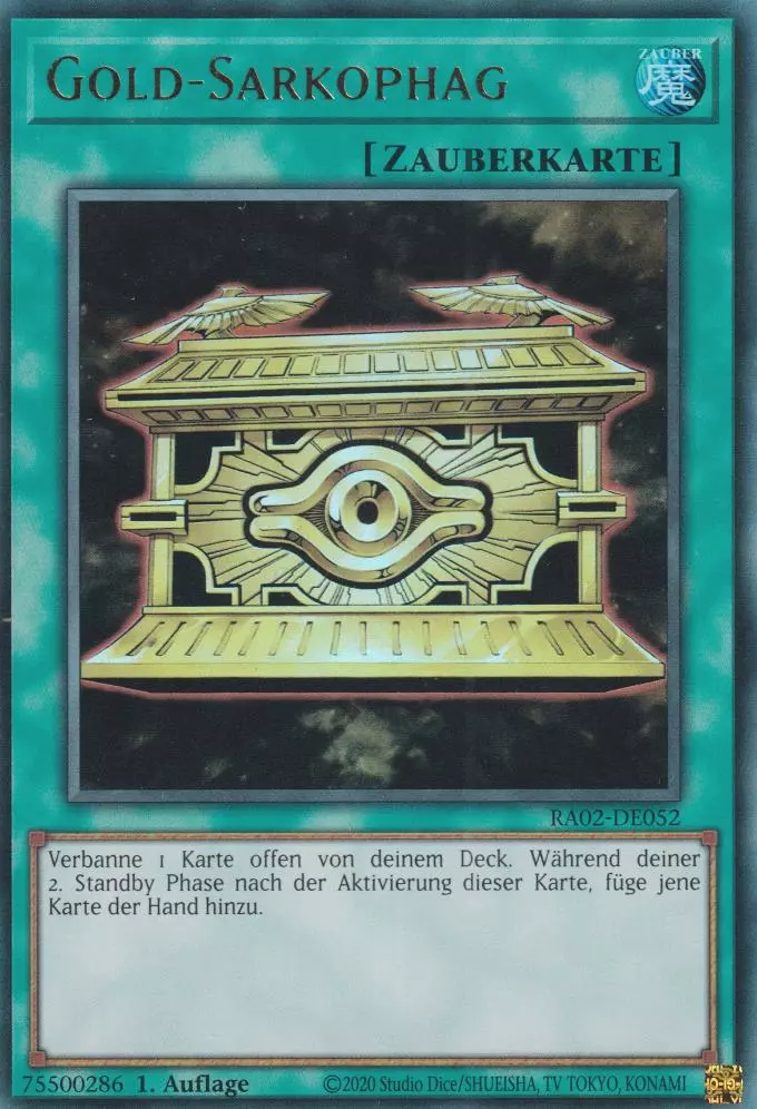 Gold-Sarkophag RA02-DE052 ist in Ultra Rare Yu-Gi-Oh Karte aus 25th Anniversary Rarity Collection 2 1.Auflage