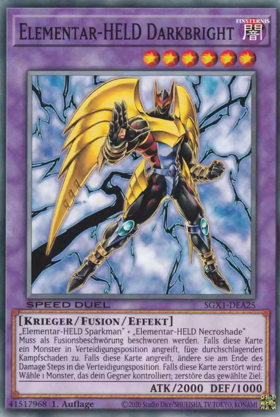 Elementar-HELD Darkbright SGX1-DEA25 ist in Common Yu-Gi-Oh Karte aus Speed Duel GX Duel Academy Box 1.Auflage