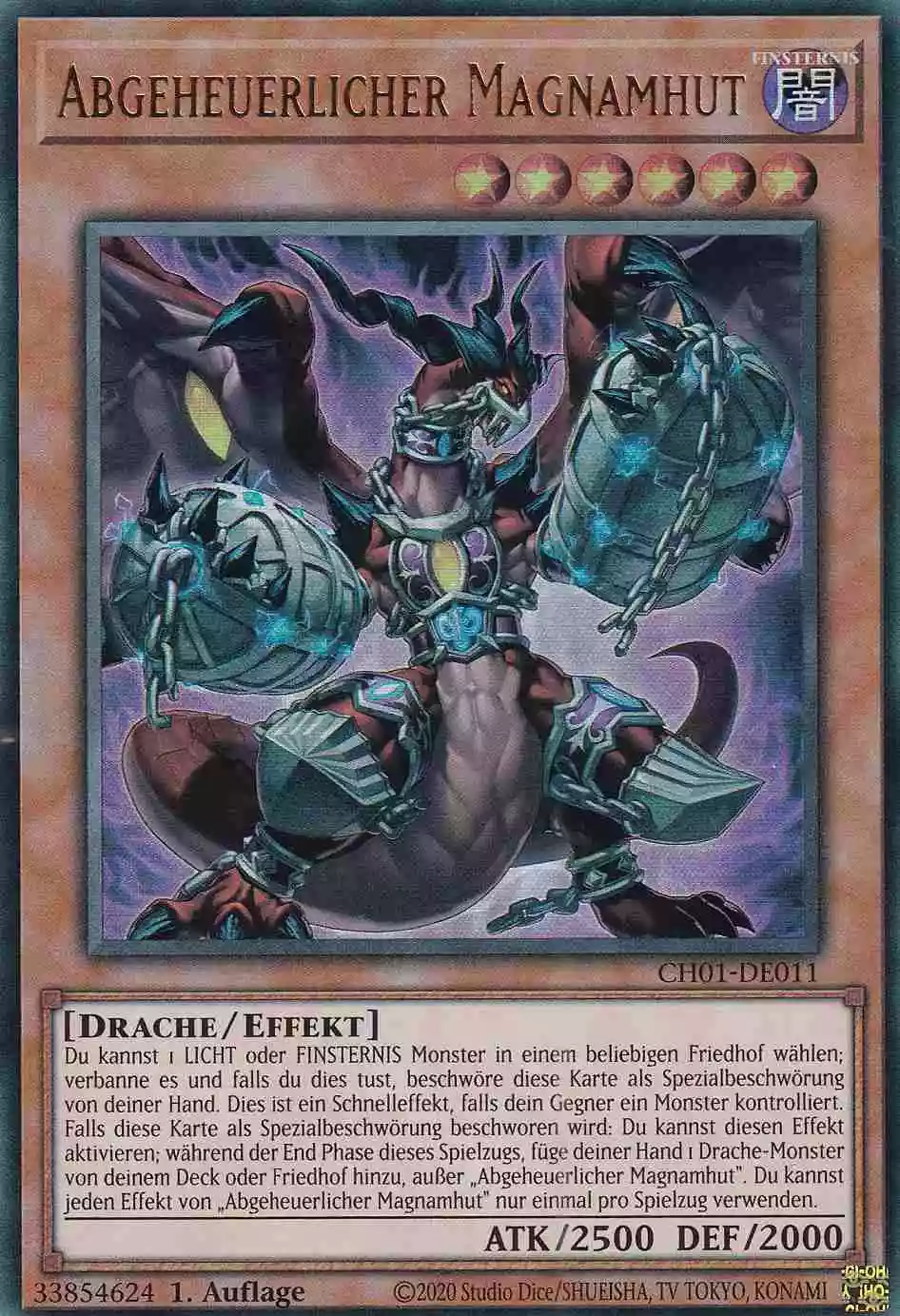 Abgeheuerlicher Magnamhut CH01-DE011 ist in Ultra Rare Yu-Gi-Oh Karte aus THE CHRONICLES DECK: The Fallen & The Virtuous 1.Auflage