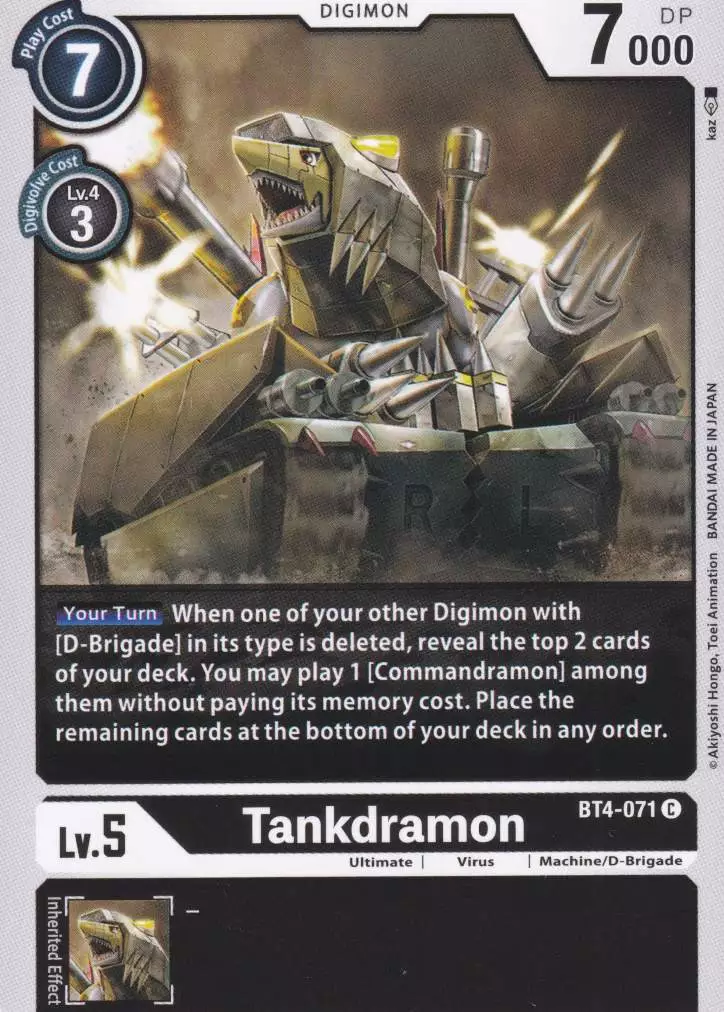 bt4-071-tankdramon-common-great-legend-bt04 Tankdramon BT4-071 ist in Common. Die Digimon Karte ist aus Great Legend BT04