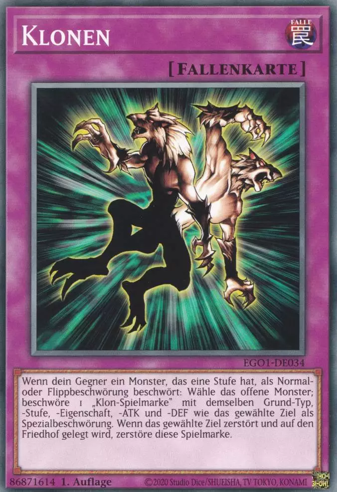 Klonen EGO1-DE034 ist in Common Yu-Gi-Oh Karte aus Egyptian God Deck Obelisk 1.Auflage