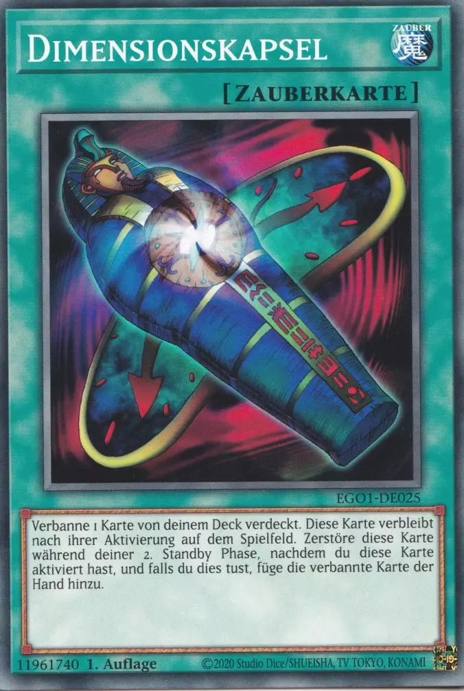 Dimensionskapsel EGO1-DE025 ist in Common Yu-Gi-Oh Karte aus Egyptian God Deck Obelisk 1.Auflage