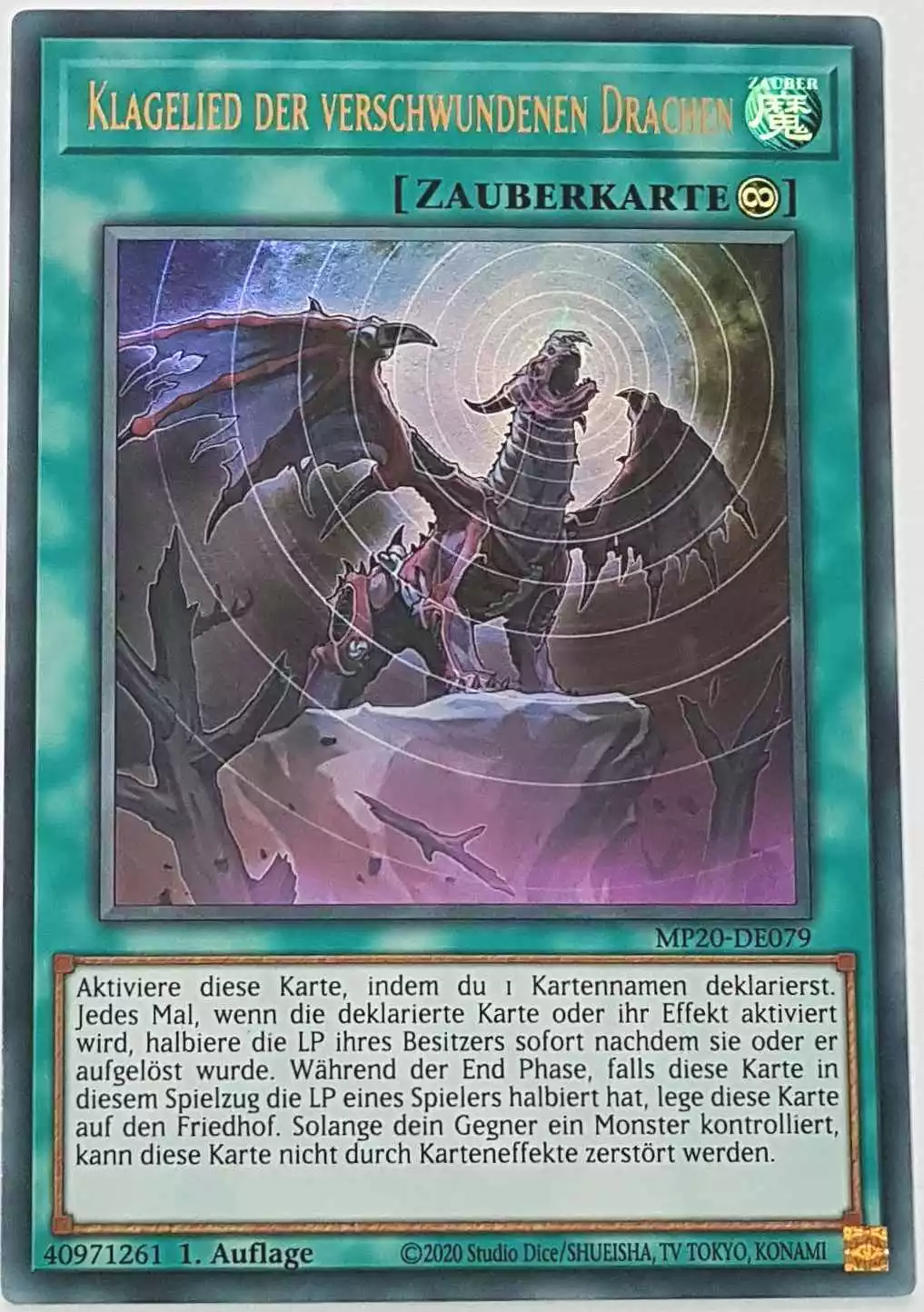 Klagelied der verschwundenen Drachen MP20-DE079 ist in Ultra Rare Yu-Gi-Oh Karte aus 2020 Tin of Lost Memories 1.Auflage