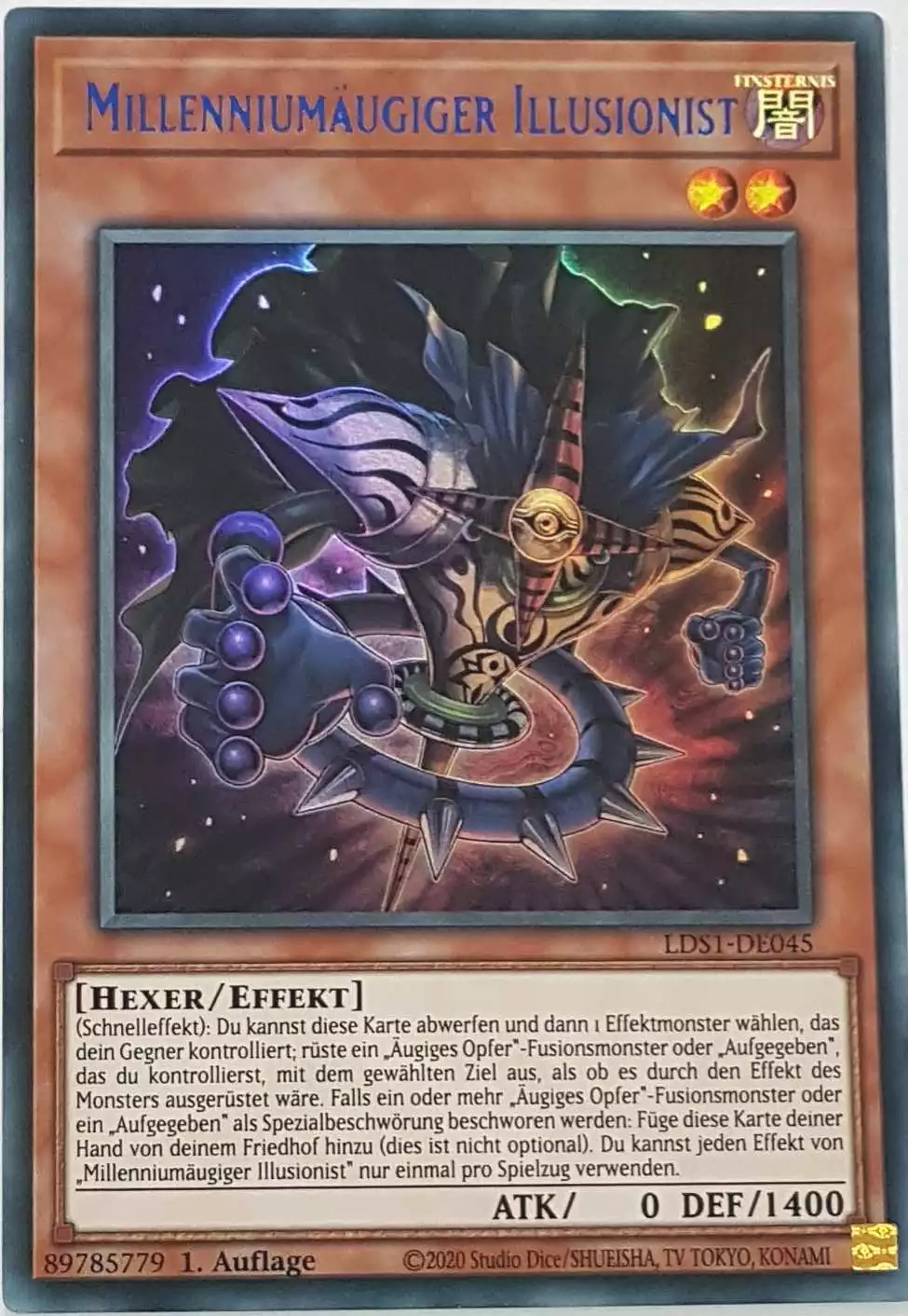 Millenniumäugiger Illusionist (blau) LDS1-DE045 ist in Colorful Ultra Rare Yu-Gi-Oh Karte aus Legendary Duelists: Season 1 1.Auflage