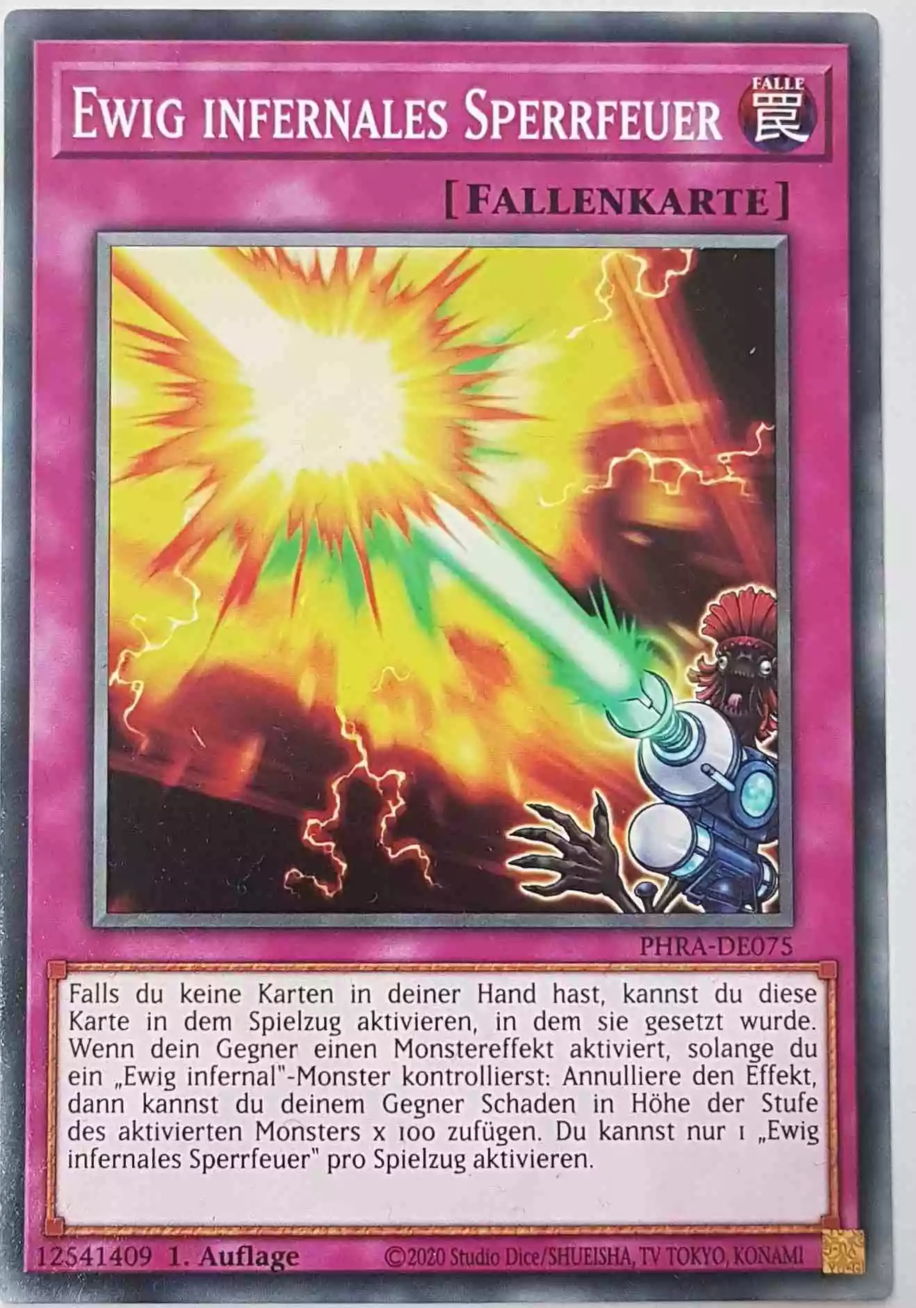 Ewig infernales Sperrfeuer PHRA-DE075 ist in Common Yu-Gi-Oh Karte aus Phantom Rage 1. Auflage