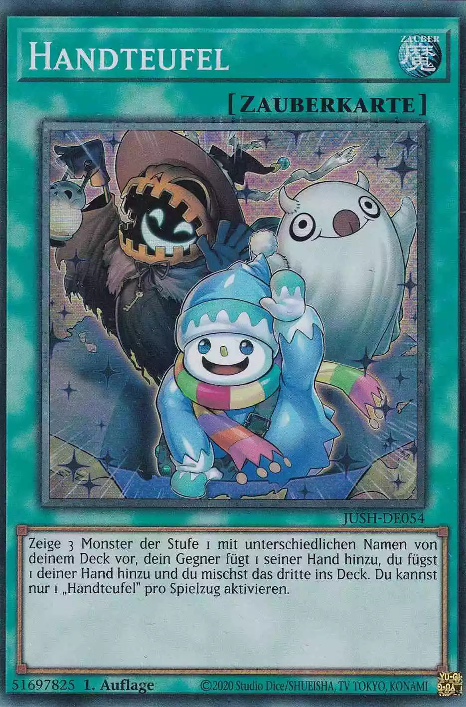 Handteufel JUSH-DE054 ist in Super Rare Yu-Gi-Oh Karte aus Justice Hunters 1.Auflage