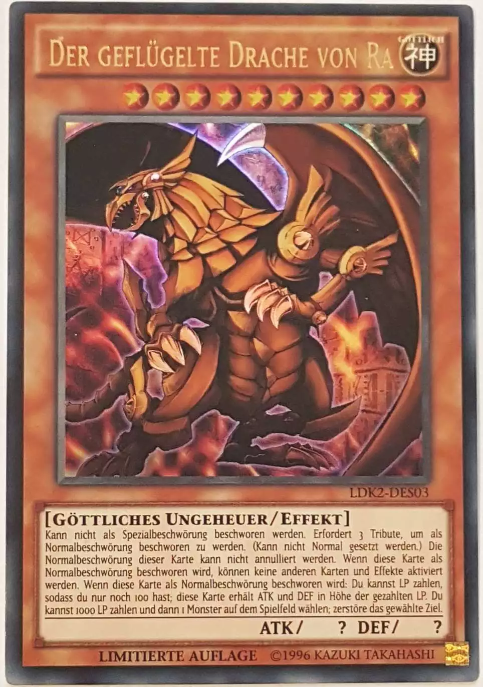 Der geflügelte Drache von Ra LDK2-DES03 ist in Ultra Rare Yu-Gi-Oh Karte aus Legendary Decks 2 Limitierte Auflage 