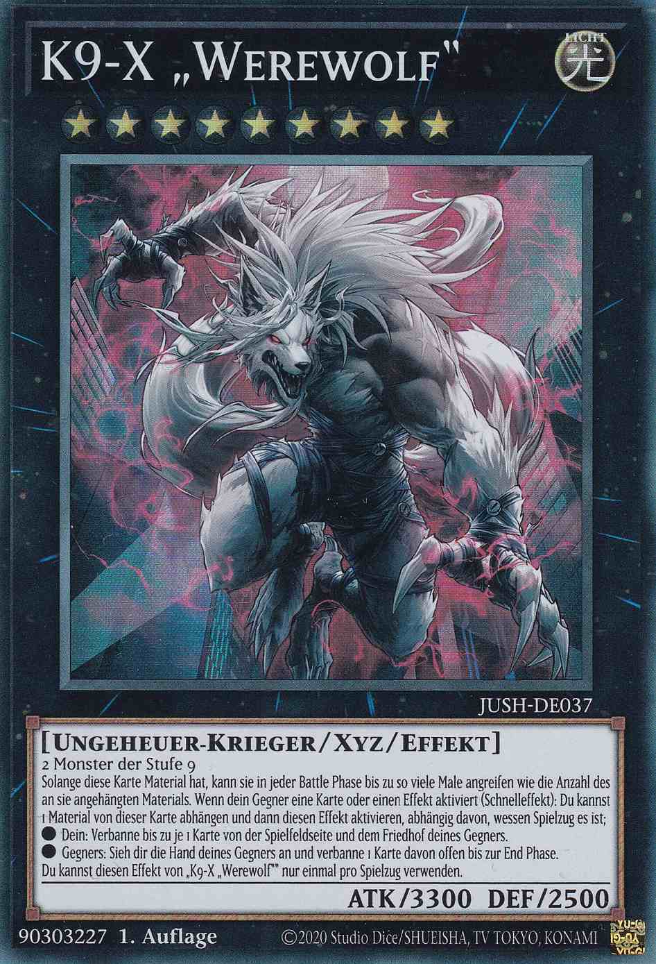 K9-X „Werewolf“ JUSH-DE037 ist in Super Rare Yu-Gi-Oh Karte aus Justice Hunters 1.Auflage