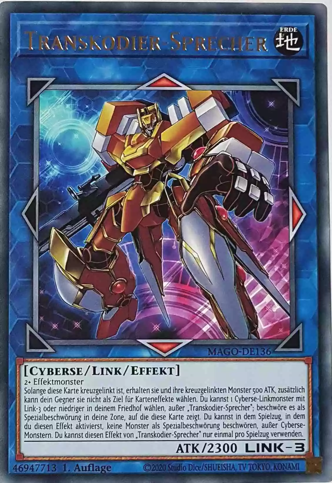 Transkodier-Sprecher MAGO-DE136 ist in Gold Rare Yu-Gi-Oh Karte aus Maximum Gold 1. Auflage