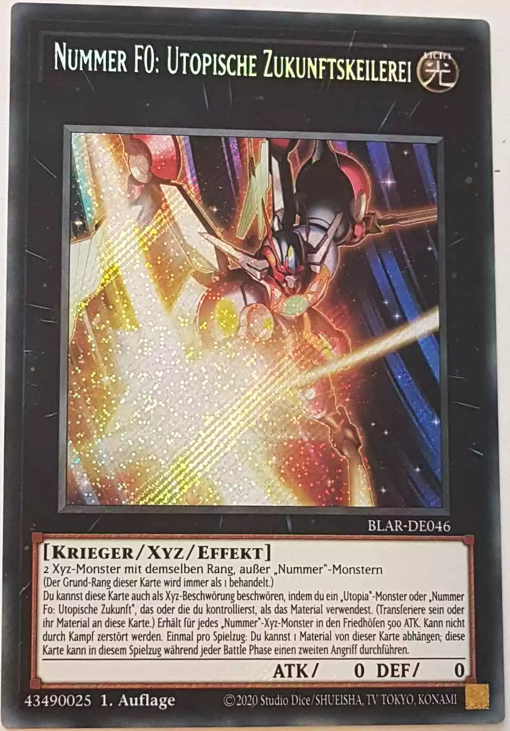 Nummer F0: Utopische Zukunftskeilerei BLAR-DE046 ist in Secret Rare Yu-Gi-Oh Karte aus Battles of Legend: Armageddon 1.Auflage