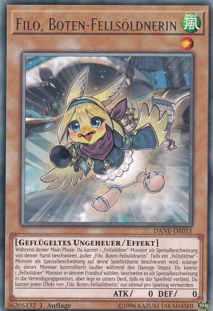 Filo, Boten-Fellsöldnerin DANE-DE015 ist in Rare Yu-Gi-Oh Karte aus Dark Neostorm 1.Auflage