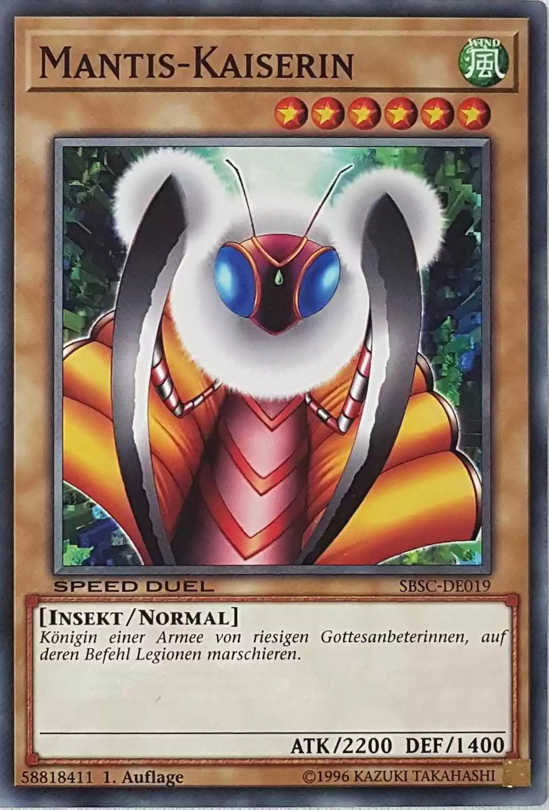 Mantis-Kaiserin SBSC-DE019 ist in Common Yu-Gi-Oh Karte aus Speed Duel Scars of Battle 1. Auflage