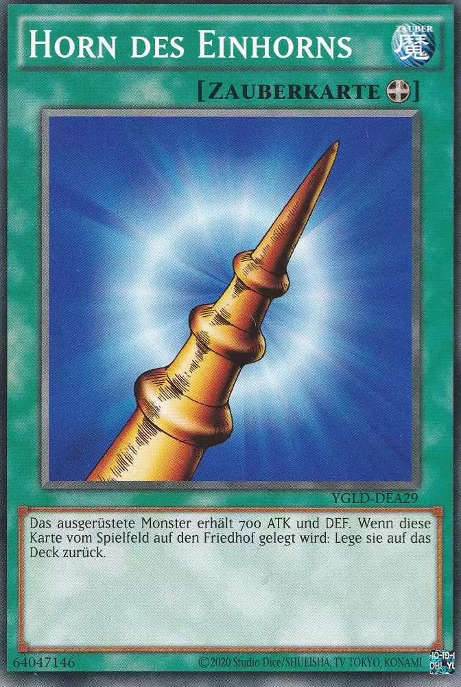 Horn des Einhorns YGLD-DEA29 ist in Common Yu-Gi-Oh Karte aus Yugis Legendary Decks - King of Games unlimitiert